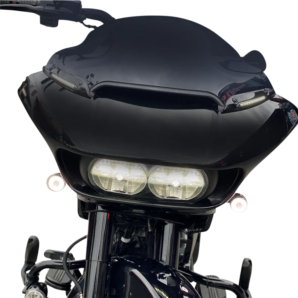 Custom Dynamics Windshield Trim - Sequential Turn Signal - Black CD-RG-SWT-AW2-B - Side View