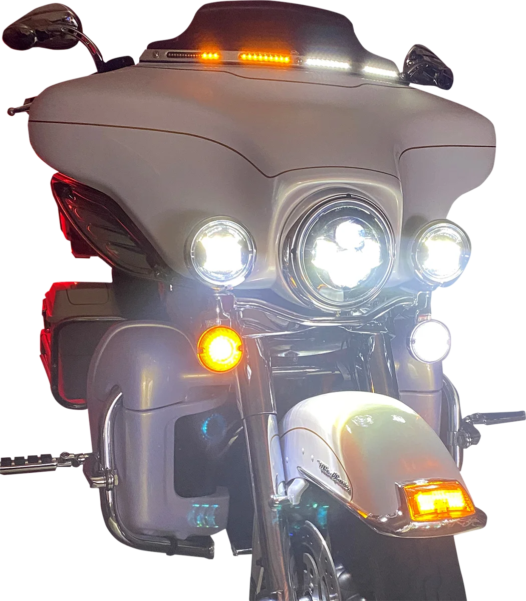 Custom Dynamics Windshield Trim - Sequential Turn Signals - Chrome CD-WT2-SEQ-05-C - Side View