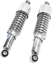 Load image into Gallery viewer, Custom Shorty Shocks with Shroud - Black Body/Chrome Spring Finish - Clevis Lowering - Side View