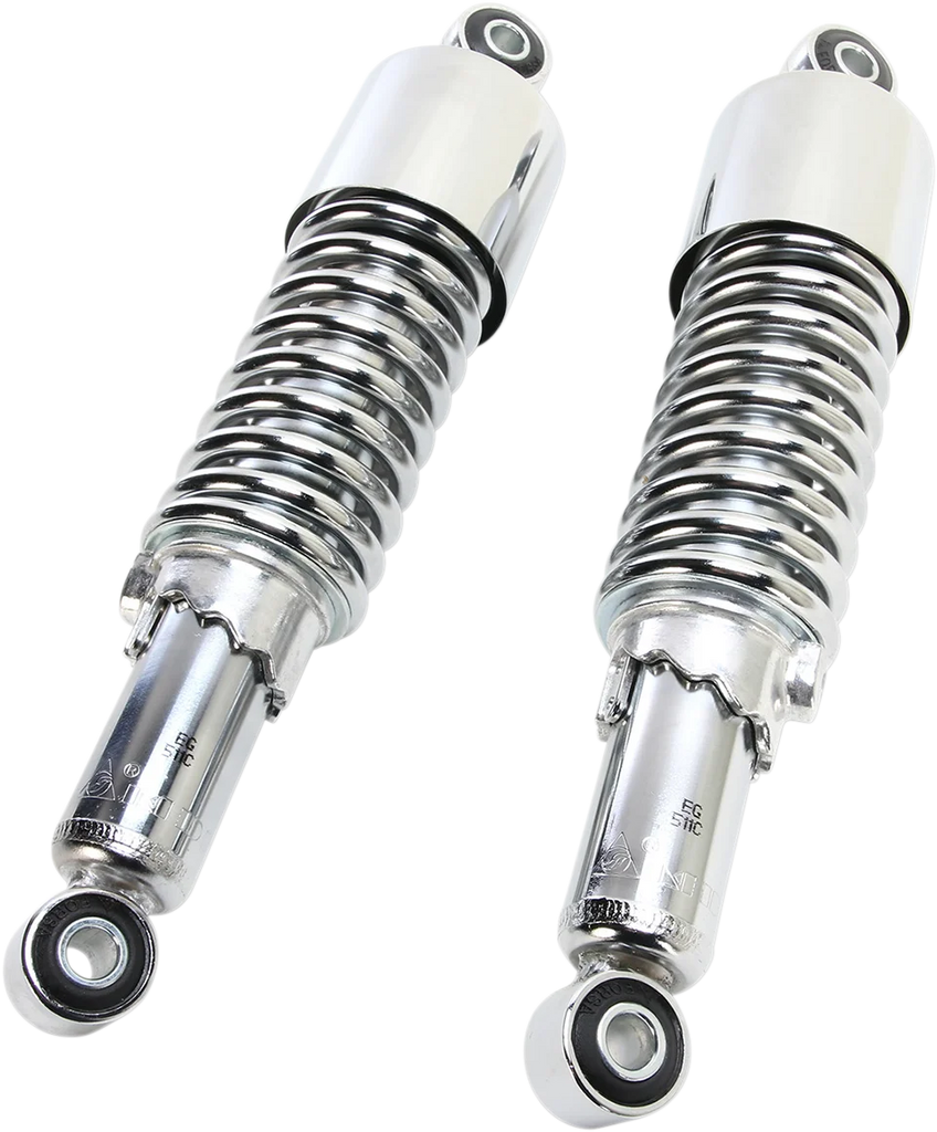 Custom Shorty Shocks with Shroud - Black Body/Chrome Spring Finish - Eye Lowering - Side View