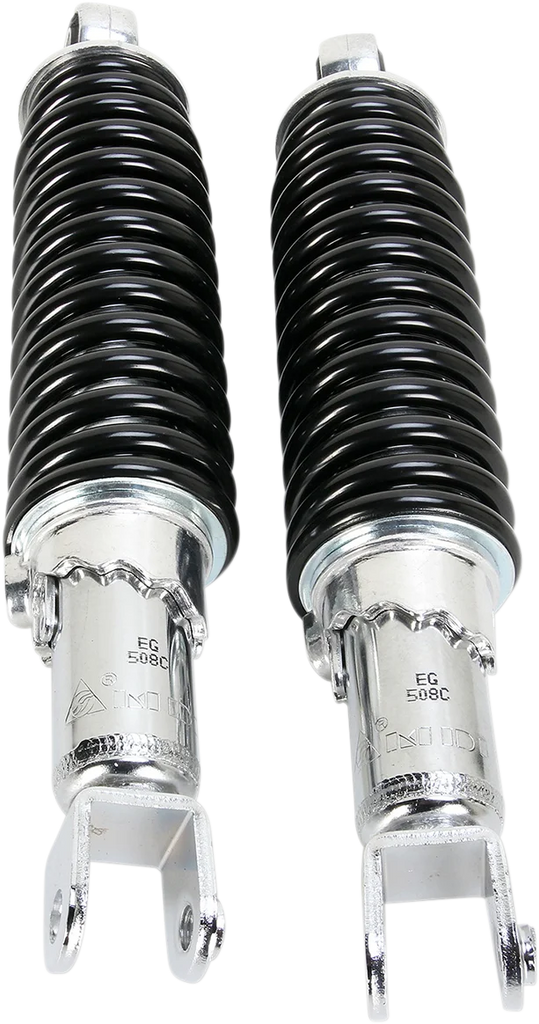 Custom Shorty Shocks with Shroud - Chrome Body/Black Spring Finish - Clevis Lowering - Main Product View
