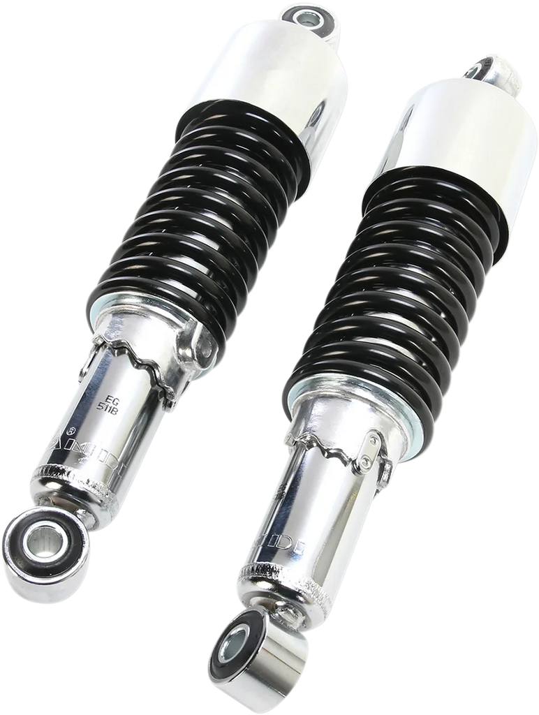 Custom Shorty Shocks with Shroud - Chrome Body/Black Spring Finish - Eye Lowering - Main Product View
