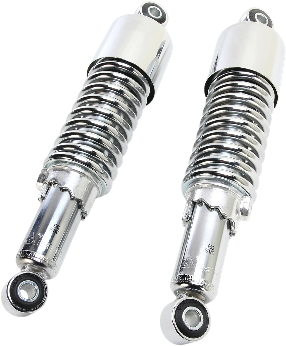 Custom Shorty Shocks with Shroud - Chrome Body/Chrome Spring Finish - Clevis Lowering - Side View