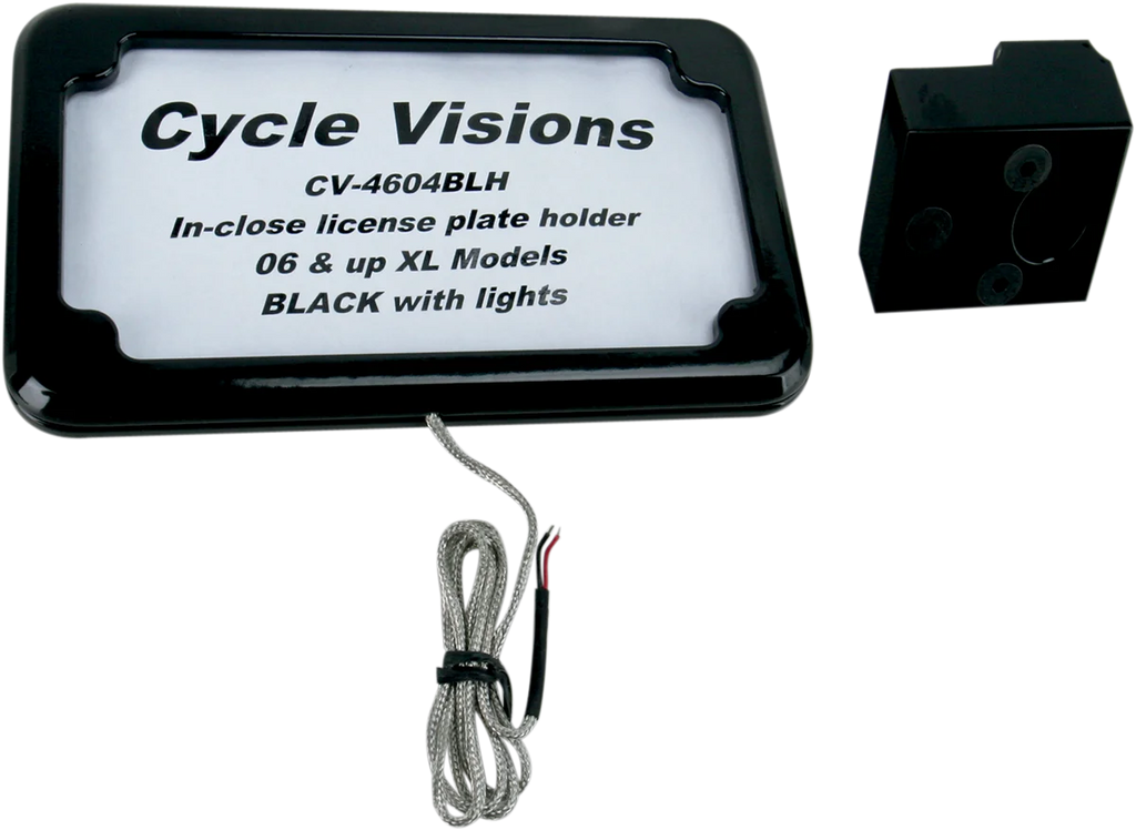 Cycle Visions Horizontal License Plate Mount with Light - '05+ XL - Black CV-4604BLH - Main Product View