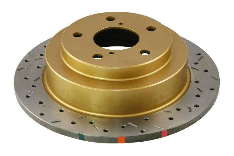 DBA 02-06 WRX / 98-07 Impreza 2.5L RS Rear Drilled & Slotted 4000 Series Rotor - Side View