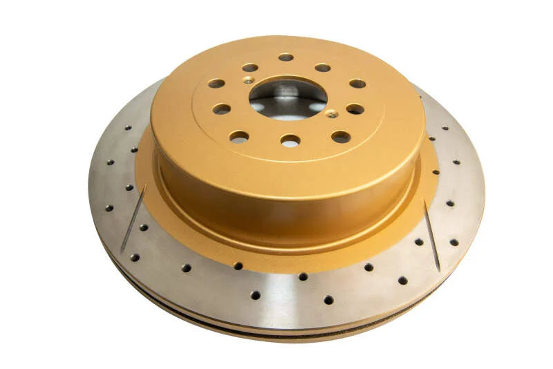 DBA 02-07 Subaru WRX STi 10 Stud Hole Rear Drilled & Slotted Street Series Rotor - Side View