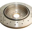 Load image into Gallery viewer, DBA 02-07 Subaru WRX STi 10 Stud Hole Rear Drilled &amp; Slotted Street Series Rotor - Back View