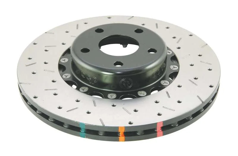 DBA 02-10 WRX / 13+ FR-S / 13+ BRZ Premium Front Drilled & Slotted 5000 Series Rotor w/ Black Hat - Side View
