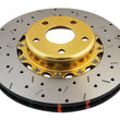 Load image into Gallery viewer, DBA 02-10 WRX / 13+ FR-S / 13+ BRZ Premium Front Drilled &amp; Slotted 5000 Series Rotor w/ Gold Hat - Side View