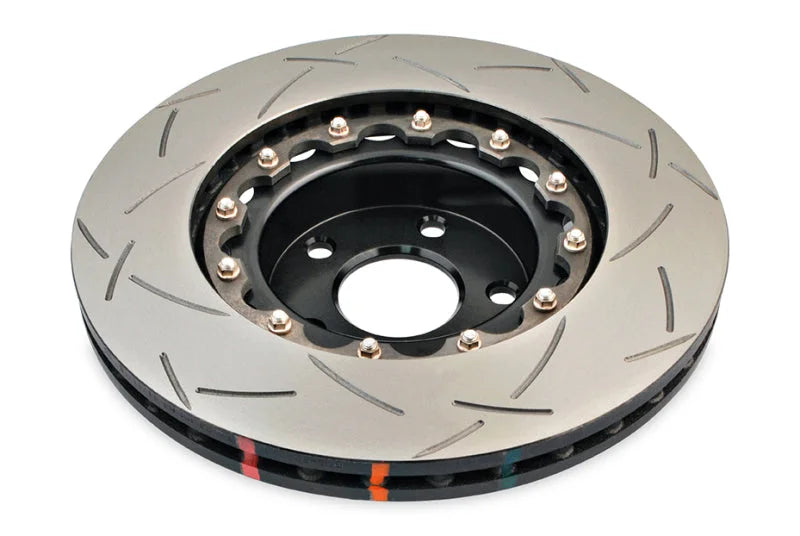 DBA 02-10 WRX / 13+ FR-S / 13+ BRZ Premium Front Slotted 5000 Series 2 Piece Rotor w/ Black Hat - Back View