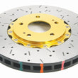 Load image into Gallery viewer, DBA 03-05 Evo 8/9 Front Drilled &amp; Slotted 5000 Series 2 Piece Rotor Assembled w/ Gold Hat - Side View