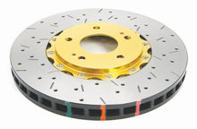 Load image into Gallery viewer, DBA 03-05 Evo 8/9 Front Drilled &amp; Slotted 5000 Series 2 Piece Rotor Assembled w/ Gold Hat - Side View