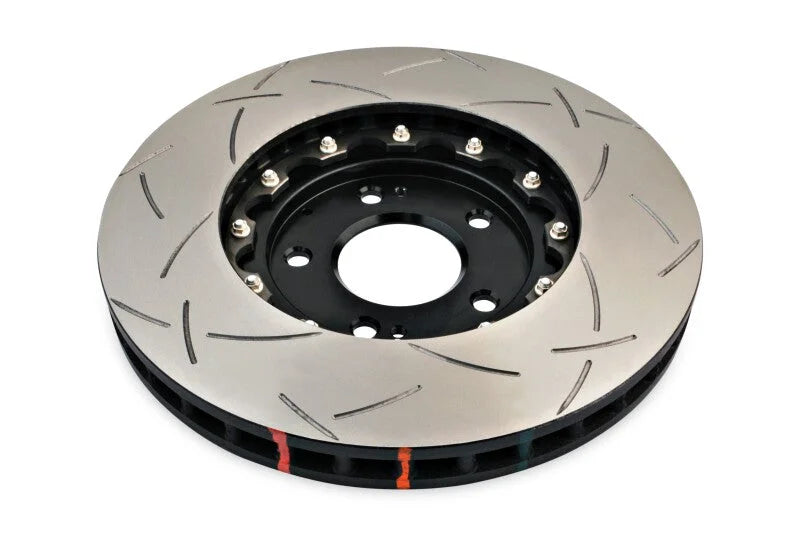 DBA 03-05 Evo 8/9 Front Slotted 5000 Series 2 Piece Rotor Assembled w/ Black Hat - Side View