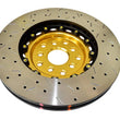 Load image into Gallery viewer, DBA 04-07 STi/2017 BRZ w/Perf. Pkg. 10 Hole Front Drilled/Slotted 5000 Series 2 Pc Rotor w/Gold Hat - Side View