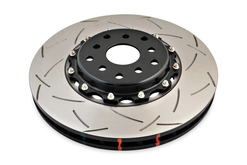 DBA 04-07 STi/2017 BRZ w/Perf. Pkg. 10 Hole Front Slotted 5000 Series 2/PC Rotor Assembled w/Blk Hat - Main Product View