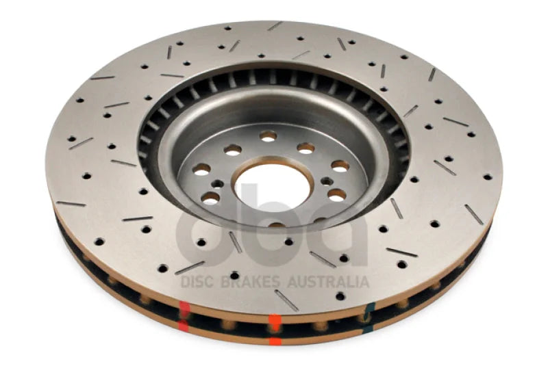 DBA 04-12 Subaru STi/2017 BRZ w/Perf. Pkg. 10 Stud Hole Front Drilled & Slotted 4000 Series Rotor - Side View