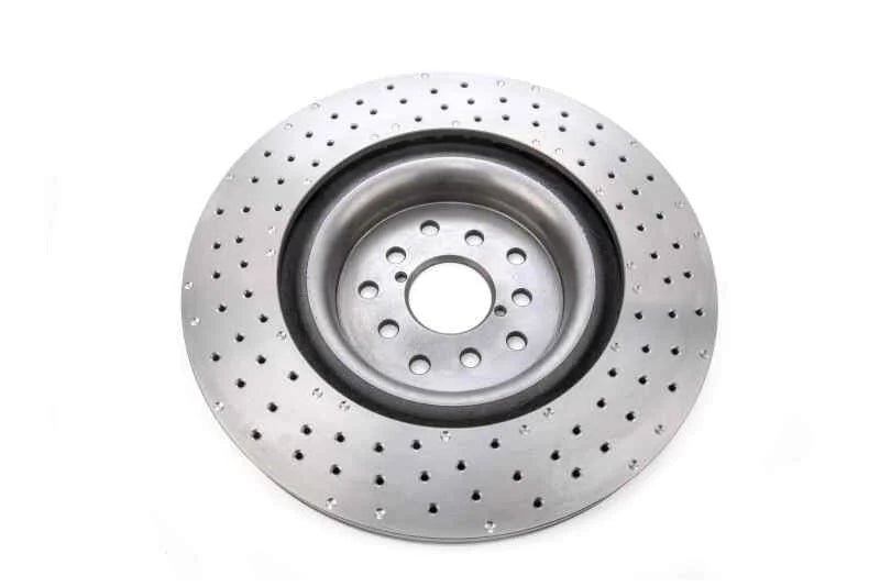 DBA 04-17 Subaru WRX STi Front Cross Drilled/Dimpled 4000 XD Series Rotor - Side View