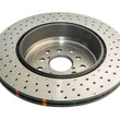 Load image into Gallery viewer, DBA 04-17 Subaru WRX STi Rear Cross Drilled/Dimpled 4000 XD Series Rotor - Side View