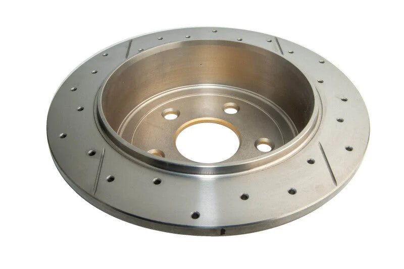 DBA 07-16 Jeep JK Wrangler & Rubicon w/HD Brakes Street Series Rear Cross Drilled & Slotted Rotor - Back View