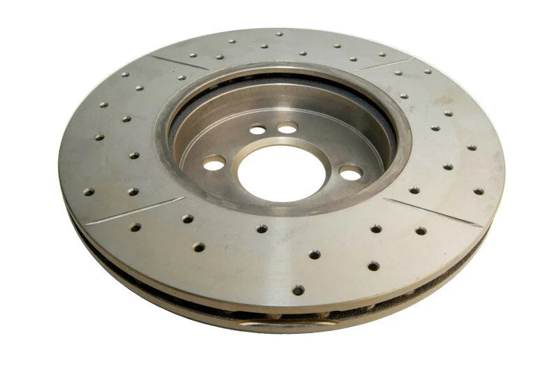 DBA 07-16 Mini Cooper S Front Drilled & Slotted Street Series Rotor - Installation View
