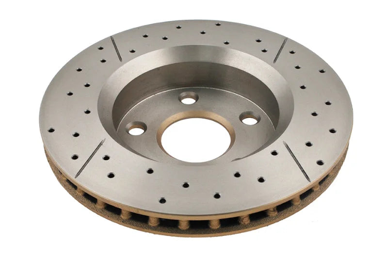 DBA 07-17 Jeep Wrangler Front Drilled & Slotted Street Series X-Gold Rotor - Back View