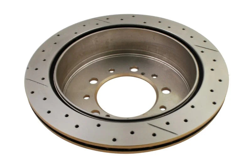 DBA 07+ Toyota Landcruiser 200 Series Rear Cross Drilled & Slotted Street Series Rotor - Side View