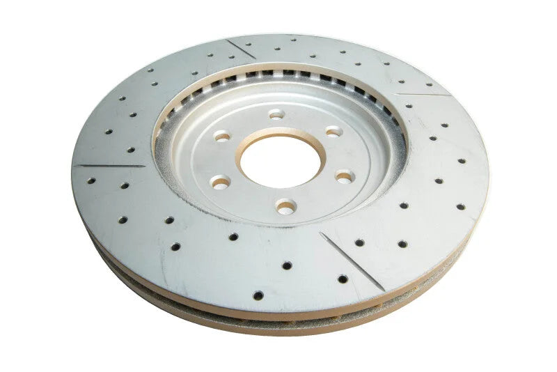 DBA 08-12 Nissan Pathfinder 5.6L Front Drilled & Slotted Street Series Rotor - Installation View