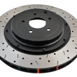 Load image into Gallery viewer, DBA 09+ Nissan GTR R-35 Rear Drilled &amp; Slotted 5000 Series 2 Piece Rotor Assembled w/ Black Hat (Ava - Side View