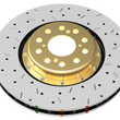 Load image into Gallery viewer, DBA 09+ Nissan GTR R-35 Rear Drilled &amp; Slotted 5000 Series 2 Piece Rotor Assembled w/ Black Hat (Ava - Installation View
