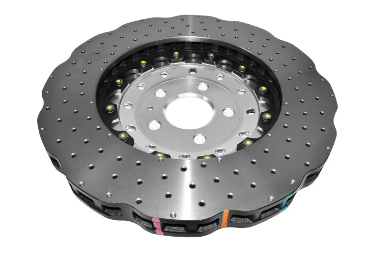 DBA 14-18 Audi RS7 (w/Iron Rotors) Front 5000 Series Cross Drilled Rotor w/Silver Hat - Back View