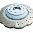 Load image into Gallery viewer, DBA 14-21 Volkswagen GTI (w/Perf Pkg 310mm Rear Disc) Rear 4000 Series Drilled Wavy Rotor w/Slv Hat - Side View