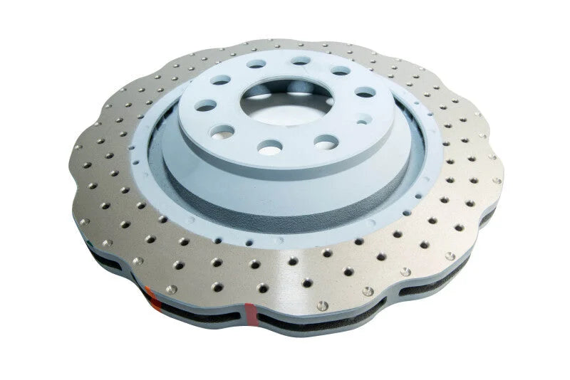 DBA 14-21 Volkswagen GTI (w/Perf Pkg 310mm Rear Disc) Rear 4000 Series Drilled Wavy Rotor w/Slv Hat - Side View