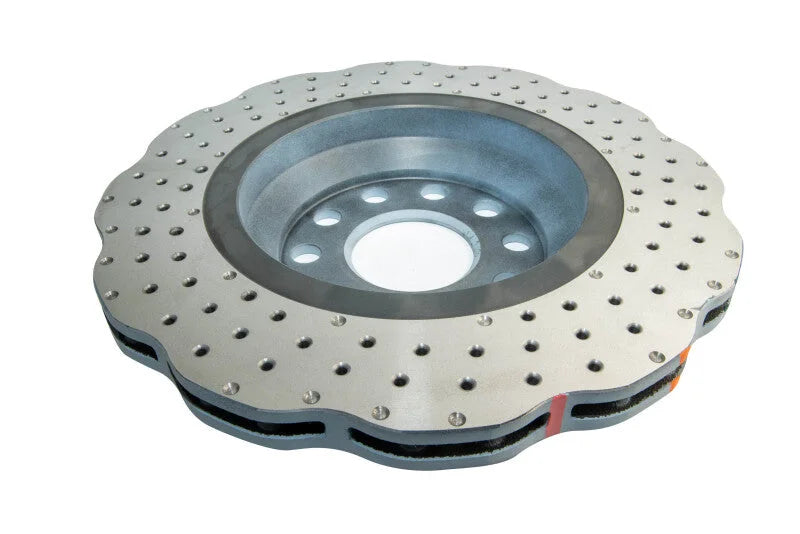 DBA 14-21 Volkswagen GTI (w/Perf Pkg 310mm Rear Disc) Rear 4000 Series Drilled Wavy Rotor w/Slv Hat - Back View