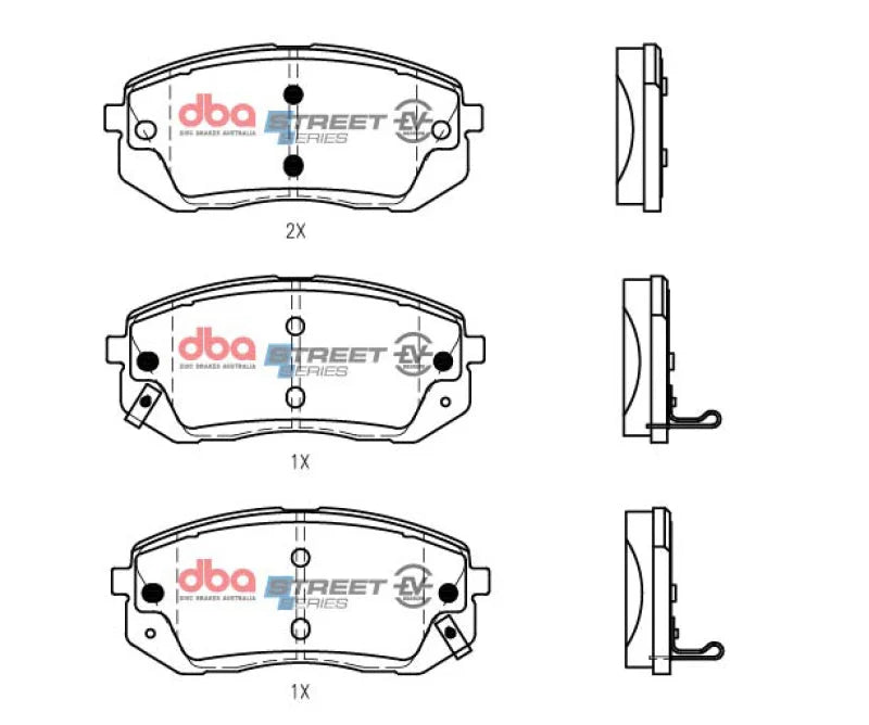 DBA 18-23 Hyundai Kona (w/A/T / 305mm Front Rotor) AWD Front SSEV Street Series Brake Pads - Installation View