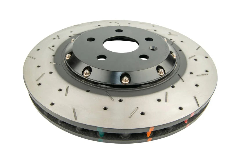 DBA 2010+ Camaro V8 SS Front Drilled & Slotted 5000 Series 2 Piece Rotor Assembled w/ Black Hat - Side View