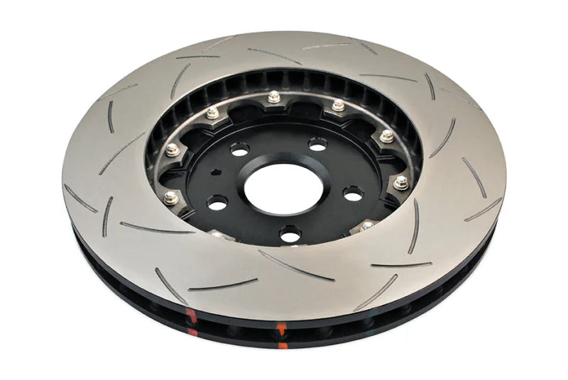 DBA 2010+ Camaro V8 SS Front Slotted 5000 Series 2 Piece Rotor Assembled w/ Black Hat - Back View