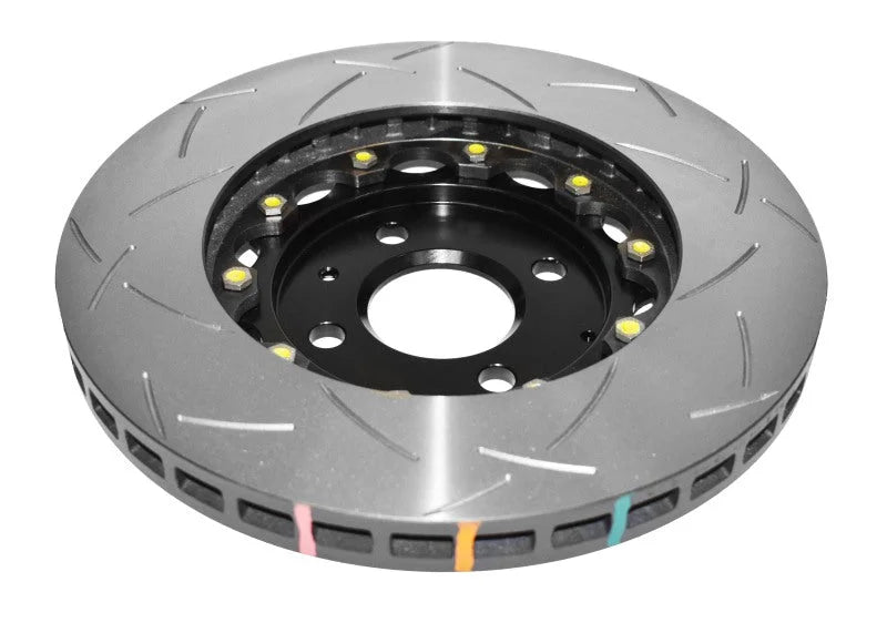 DBA 2012 Lotus Exige Front Slotted 5000 Series 2 Piece Rotor Assembled w/ Black Hat - Side View
