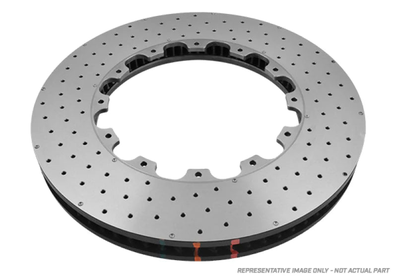 DBA 5000 Series Drilled and Dimpled Rear Replacement Rotor 09-16 Nissan R35 GTR with Alcon Brake Kit - Side View