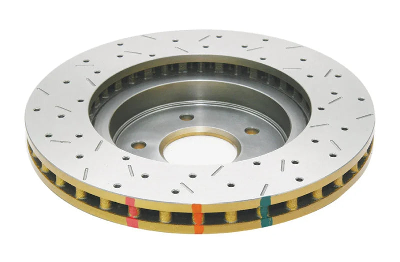 DBA 8/98+ Nissan Skyline R34 GTT Front Crossdrilled Slotted 4000 Series Rotor - Side View