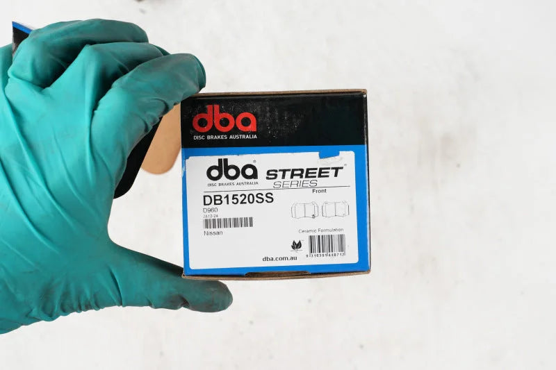 DBA Street Series Front Brake Pads fits 2003-2004 Infiniti G35 / G35 X / 2006-2008 Nissan 350Z Nismo / Track - Side View