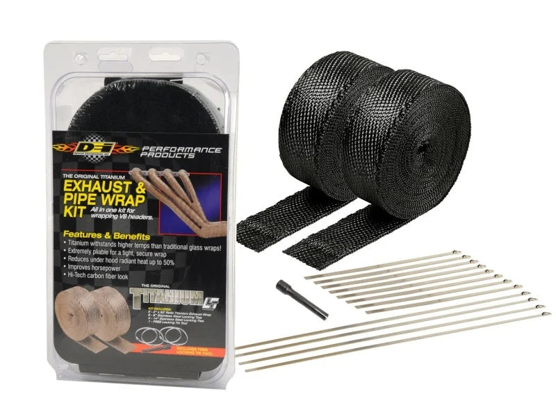 DEI Exhaust Wrap Kit - Black Titanium Wrap Locking Ties & Locking Tie Tool - Side View