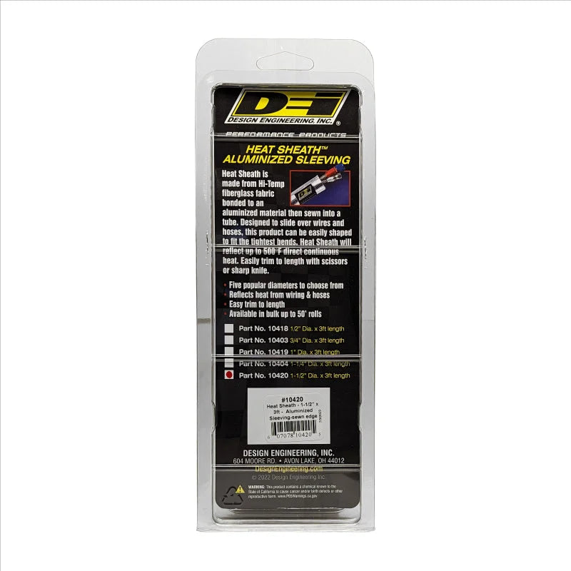 DEI Heat Sheath 1-1/2in I.D. x 3ft - Aluminized Sleeving - Sewn Edge - Back View