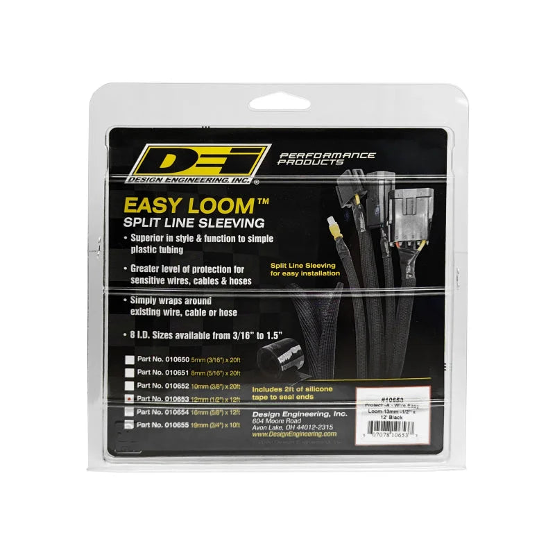 DEI Split Wire Sleeve Easy Loom 13mm-1/2in x 12 Black - Side View
