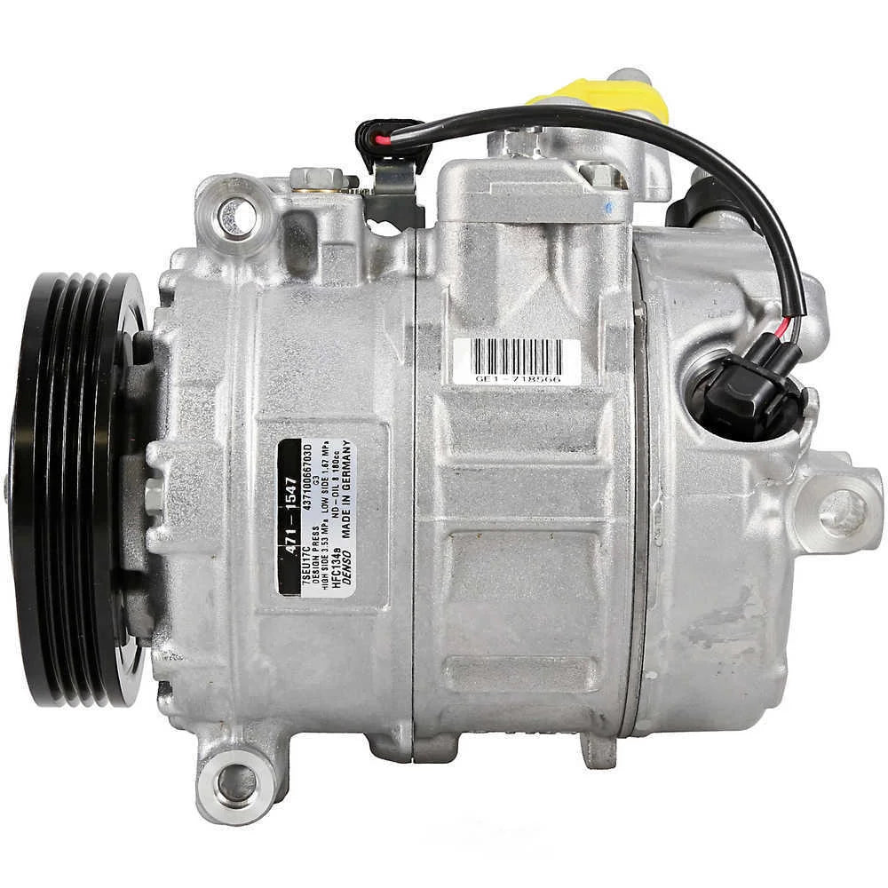 DENSO A/C Compressor 471-1547 fits 2008-2010 BMW 550i / 2008-2010 BMW 650i - Side View