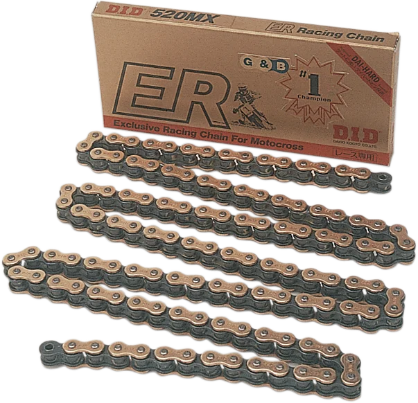 D.I.D 520 MX - High-Performance Motorcycle Chain - 120 Links - Gold/Black - Side View