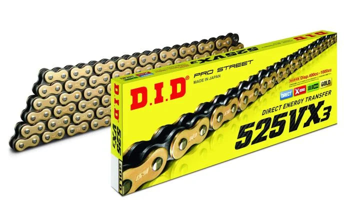 D.I.D D.I.D X-RING CHAIN 525VX3 GOLD & BLACK 120FB M525VX3G120FB