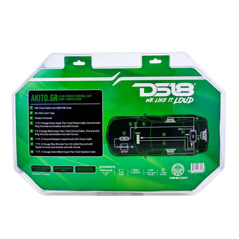 DS18 0-GA Amplifier Install Kit Advance- Green - Installation View