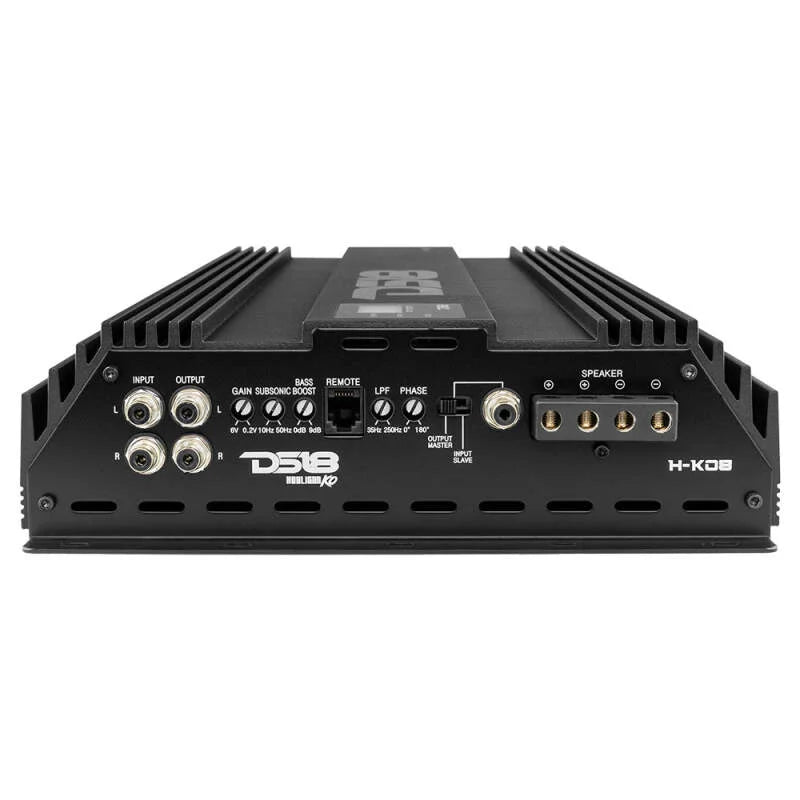DS18 1-Channel Amp 15000 Burst/0.5ohm 8000/1ohm 4800/2ohm 2500/4ohm Watts RMS w/ Voltmeter Black - Side View