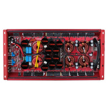 Load image into Gallery viewer, DS18 1-Channel Amp 15000 Burst/0.5ohm 8000/1ohm 4800/2ohm 2500/4ohm Watts RMS w/ Voltmeter Red - Side View