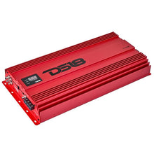 Load image into Gallery viewer, DS18 1-Channel Amp 15000 Burst/0.5ohm 8000/1ohm 4800/2ohm 2500/4ohm Watts RMS w/ Voltmeter Red - Back View